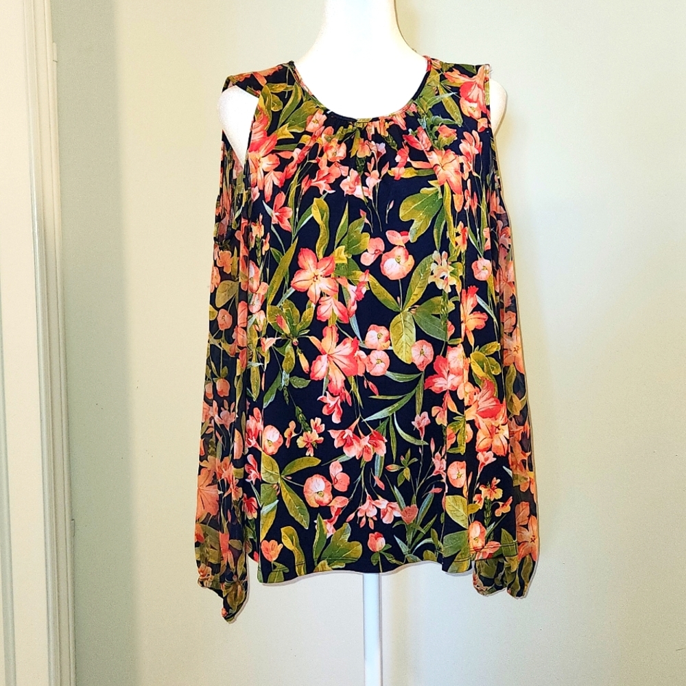 Karl Lagerfeld Paris~ Designer Woman's long-sleeved Cold Shoulder Blouse Size M